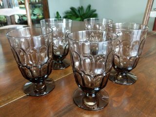 5 Mesa Brown Fostoria Vintage Footed Water Goblets Elegant Glassware 11 Oz