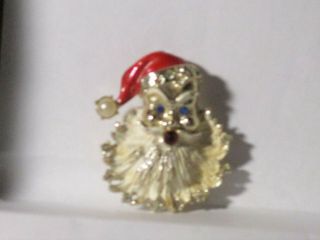 Vintage Gold - Tone Metal Rhinestone Enamel F/pearl Christmas Santa Pin Brooch