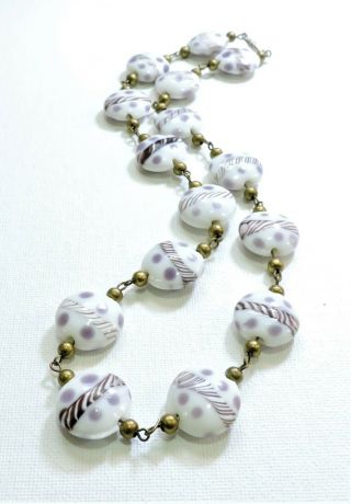 Vintage Purple And White Lampwork Art Glass Bead Necklace Jl19142