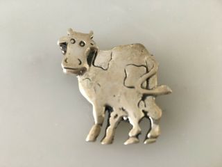 Vintage.  925 Sterling Silver Cow Brooch Made In Mexico