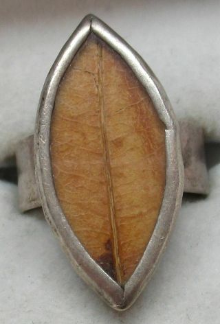Vintage Sterling Silver Chunky Western Encapsulated Leaf Ring (size: 6) - L@@k