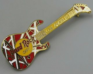 Vintage Jewelry Signed Hard Rock Cafe Red White Guitar Brooch Pin Rhinestone Lok
