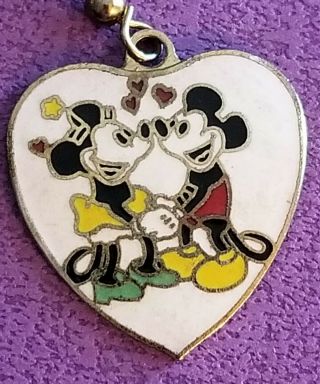 Vtg Mickey And Minnie Mouse Disney Goldtone Enameled Hearts Dangle Earrings