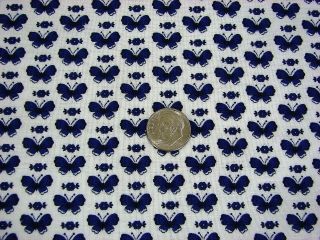 Vtg Quilt/craft Cotton Tiny Dark Blue Butterflies & Flowers - 44 X 2,  Yds