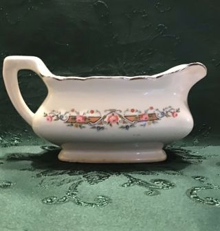 Vintage Lido W.  S.  George Gravy Boat White With Rose Decorations