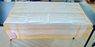 Vintage Cotton Tablecloth Yellow White Stripe Plaid 34 X 32