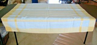Vintage Cotton Tablecloth Yellow White Stripe Plaid 34 X 32 3