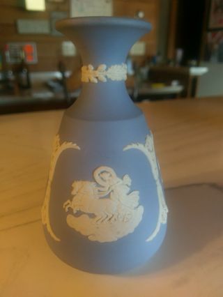 Vintage Wedgwood Blue Jasperware Cameo Bud Vase Made In England 5 "