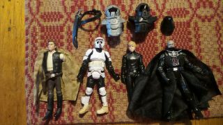 4 Vintage Star Wars Action Figures Hans Solo,  Darth Vader,  Luke Skywalker,  Armor