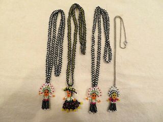 4 Vintage Native American Seed Bead Indian Chief,  Maiden Souvenir Necklaces