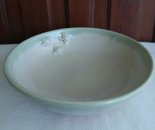 Vintage Weller Art Pottery Large Bowl Applied Frogs Inside Green White Majolica