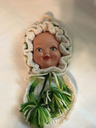 Vintage Crochet Wall Hanger Kitchen Bath Towel Holder Doll Face