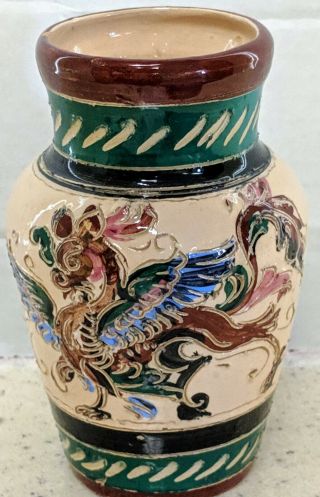 Vintage Italian Incised /etched Hand Painted Italy Ceramic Pottery Vase Numbered