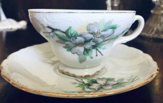 Vintage Bone China Footed Tea Cup & Saucer | Dogwood Flower Pattern | Japan