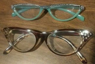 2 Pairs Women Vintage Cat Eye Reading Glasses Readers W/ Magnification
