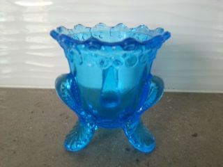 Vtg Degenhart Boyd Glass Forget Me Not Turquoise Blue Footed Toothpick Holder