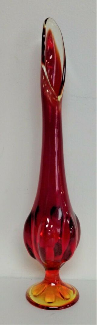 Vintage Viking Amberina Red/yellow Stretch Glass 12 1/2 " Vase