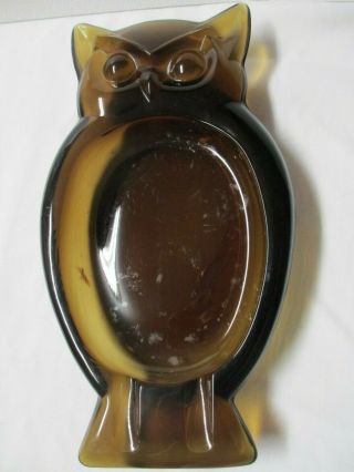 Vintage Viking Brown Glass Owl Ashtray Mid - Century Modern