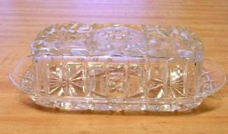 Vintage Anchor Hocking Pressed Glass Butter Dish 8 Point Star Of David (24)