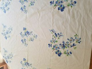 Vintage White Tablecloth With Blue Flowers