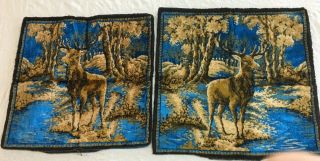 2 Tapestry Pillow Deer / Stag Vintage Velvet Velour Italy Pillow Cover