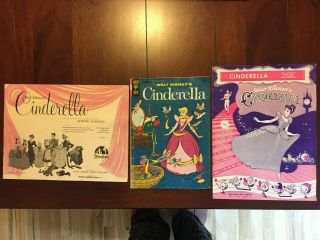 3 Vintage Disney Cinderella Comic And Sheet Music