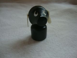 Vintage Fisher Price Little People All Wood Black Dog W/ White Ears Dot On Nose