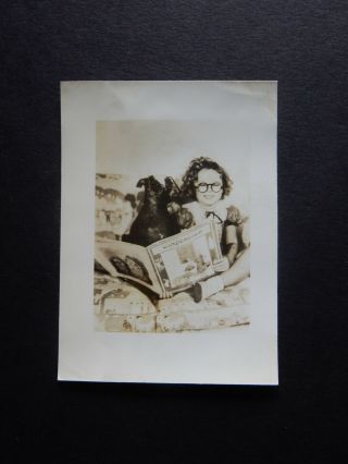 Vintage Cute Shirley Temple And Dog Glasses Reading Cinderella Mini Photo