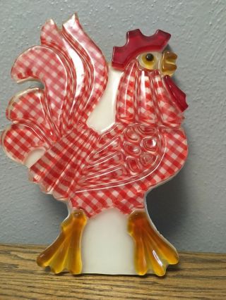 Vintage Chicken Rooster Mcmlxix Nos Designs Inc Red White Checkered Lucite