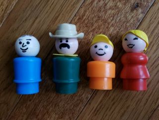 Vintage Fisher Price Little People Mother Father,  Boy W Cap,  Cowboy/farmer