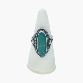 Navajo / Sterling Silver Vintage Elongated Turquoise / Ring 6.  75 (6.  7g)