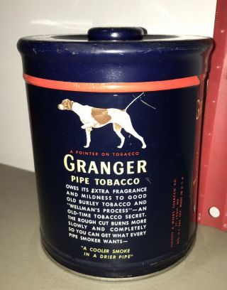 Vintage Granger Rough Cut Pipe Tobacco Tin 14 oz Liggett & Myers Pointer Dog 3