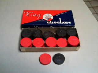 Vintage The Embossing Co King Checkers Boxed 30 Piece Set Wood Embossed Crown