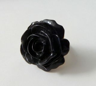 Vintage Kenneth Jay Lane Kjl Black Lucite Rose Flower Ring Size 9.  25 M947