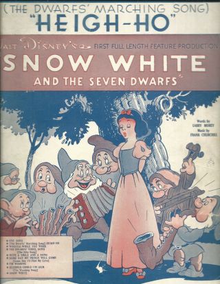 1938 " Heigh - Ho " Vintage Sheet Music Walt Disney Snow White Movie