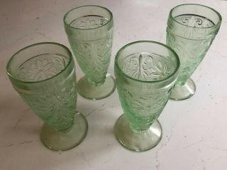 Set Of 4 Vintage Green Drinking Glasses