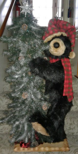 Cute Dan Dee Large Black Bear Hugging Snowy Christmas Tree