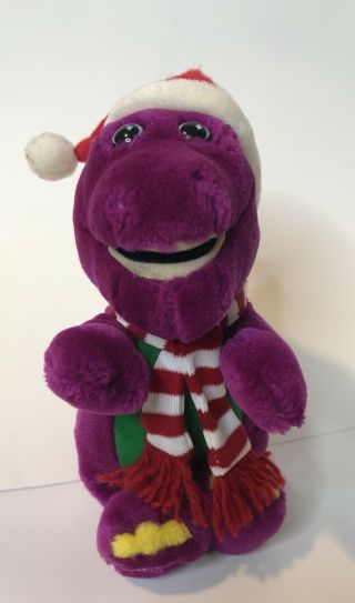 1992 Christmas Barney The Purple Dinosaur Plush Stuffed Animal Hat Scarf