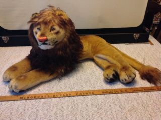 Vintage 1950 - 60s Steiff LEO Lion Large Lying Dwn Mohair Stuffed Plush HTF Animal 2