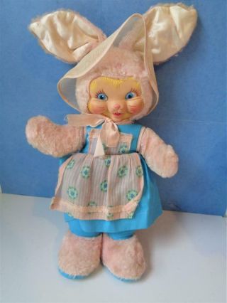 Rare Vintage Rushton Or Gund Rubber Face Easter Bunny Rabbit Girl Stuffed Animal