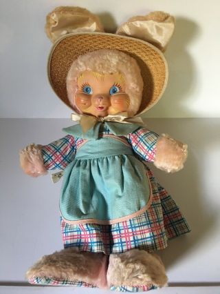 Vintage Gund Creations J.  Swedlin Inc.  5th Ave.  N.  Y.  C.  Rubber Faced Pink Bunny
