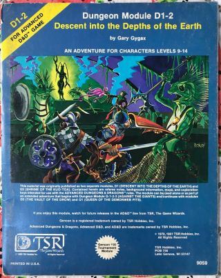 Module D1 - 2 Descent Into The Depths Of The Earth Ad&d - Tsr Dungeons & Dragons