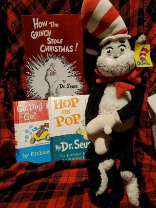 Cat In The Hat 27 " Manhattan Toy Dr.  Seuss Soft Plush Toy Large And 3 Books