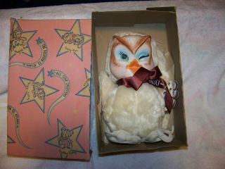Vintage Rubber Face Rushton Star Creation Owl With Early Rushton Box.