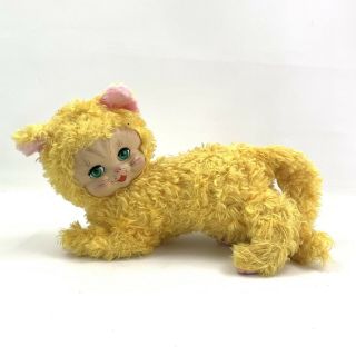 Rare Yellow Vintage Rushton Stuffed Plush Animal Kitten Cat Rubber Baby Face