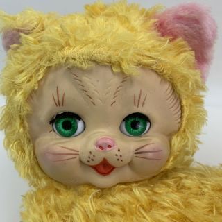 RARE Yellow Vintage Rushton Stuffed Plush Animal Kitten Cat Rubber Baby Face 2