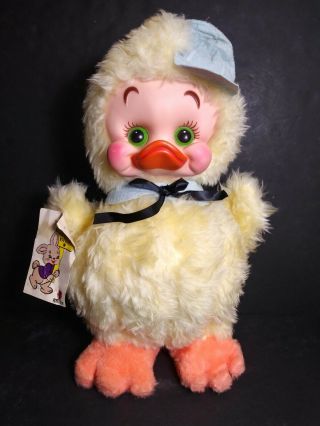 Vintage Rushton Plush Yellow Duck Chick Rubber Face Doll 16 " Tall Tag