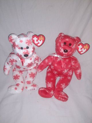 Ty " Snowbelles " 2006 Christmas Beanie Baby Bears - Red And White,  Hallmark,  Lnwt