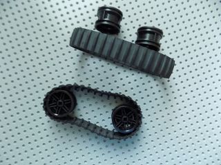 Lego Technic 2 Black Tank Rubber Treads Track W/ 4 Rims Sprocket Wheels