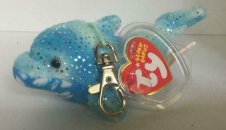 Ty Beanie Babies Docks Dolphin Plush Metal Clip Keychain/nwt
